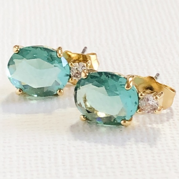 Anthropologie Jewelry - Anthropologie Aqua & Gold Bug Stud Earrings